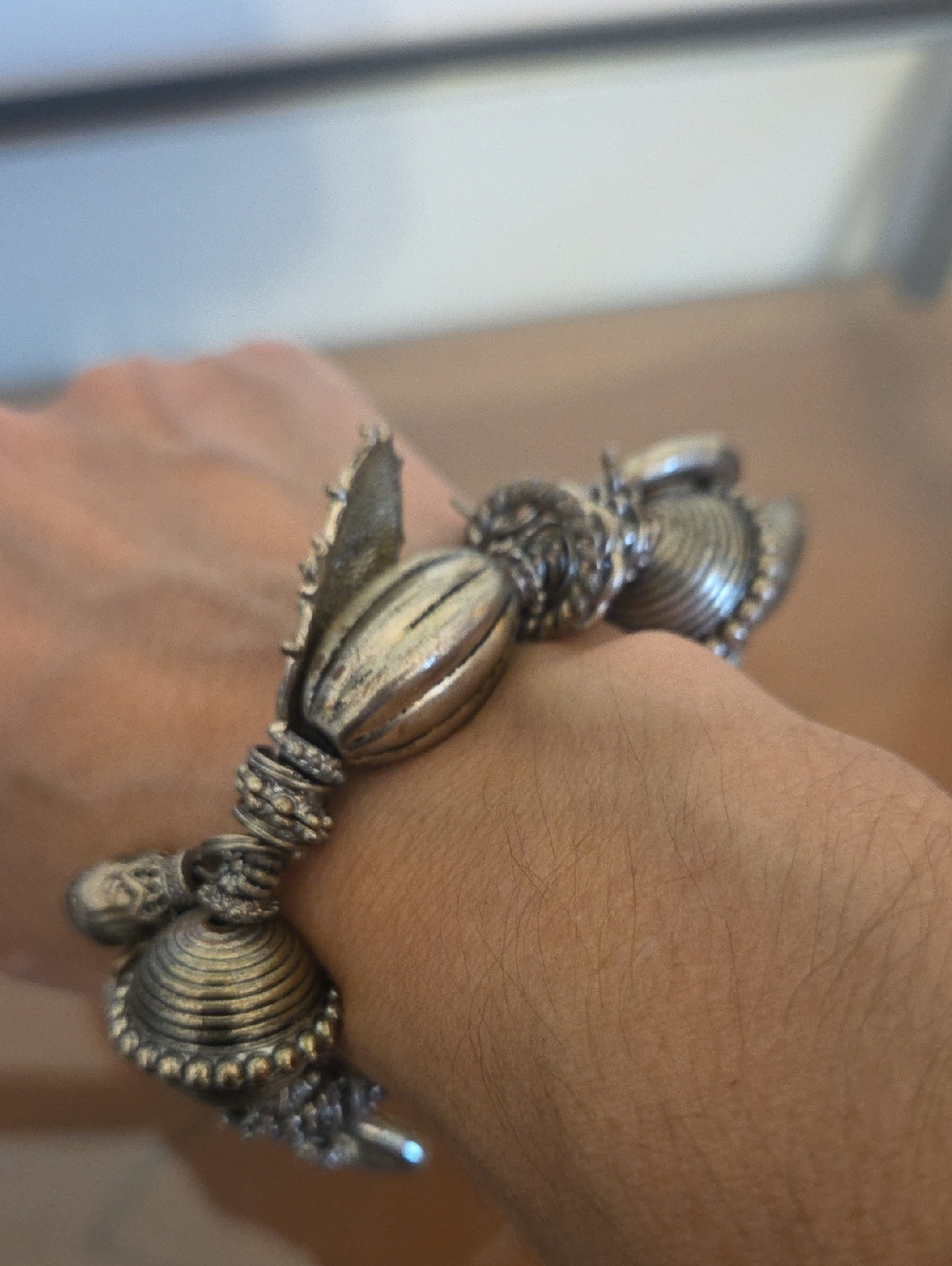 Sterling-Tone Beaded Shell Bracelet - Silver